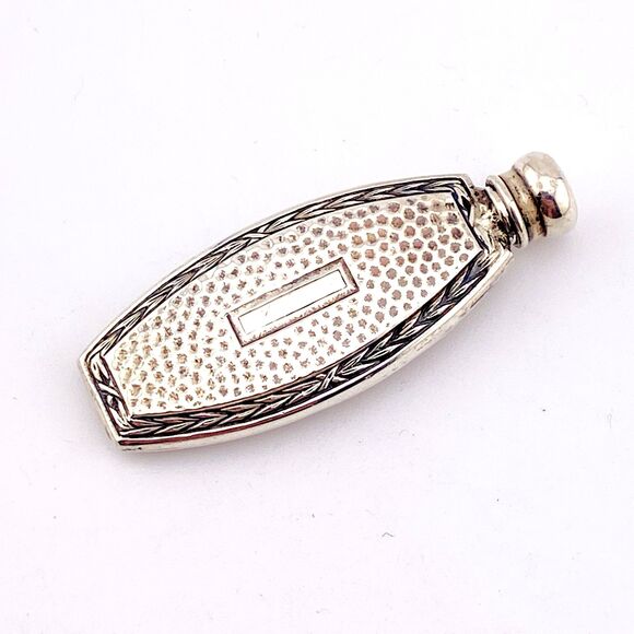 Lovely Sterling Silver Perfume Bottle for Purse Hand Hammered Front Carved Frame - Picture 1 of 6